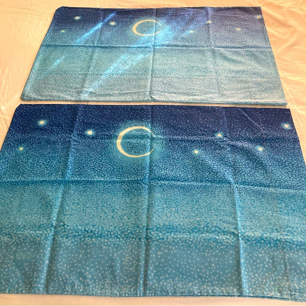 Vintage Burlington Celestial moon & stars standard pillow case pair